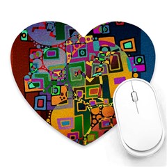 Modern Geometric Art   Dancing In The City Background Solid Dark Blue Heart Mousepads by EDDArt