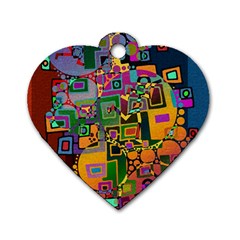 Modern Geometric Art   Dancing In The City Background Solid Dark Blue Dog Tag Heart (two Sides) by EDDArt