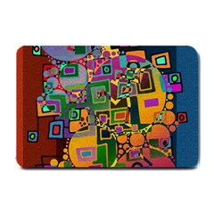 Modern Geometric Art   Dancing In The City Background Solid Dark Blue Small Doormat  by EDDArt