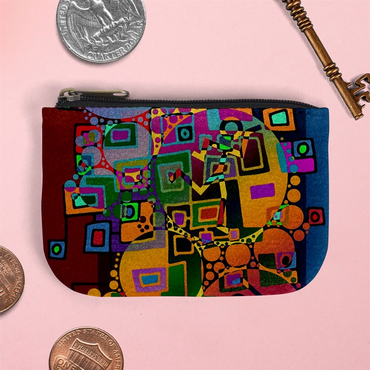 Modern Geometric Art   Dancing In The City Background Solid Dark Blue Mini Coin Purse