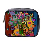 Modern Geometric Art   Dancing In The City Background Solid Dark Blue Mini Toiletries Bag (Two Sides) Front