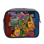 Modern Geometric Art   Dancing In The City Background Solid Dark Blue Mini Toiletries Bag (Two Sides) Back