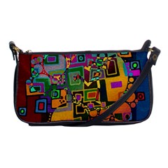 Modern Geometric Art   Dancing In The City Background Solid Dark Blue Shoulder Clutch Bag by EDDArt