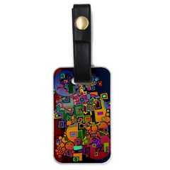 Modern Geometric Art   Dancing In The City Background Solid Dark Blue Luggage Tag (one Side) by EDDArt