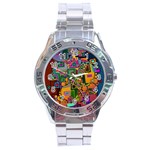 Modern Geometric Art   Dancing In The City Background Solid Dark Blue Stainless Steel Analogue Watch Front