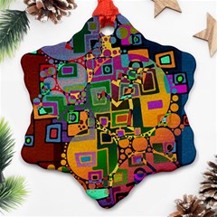 Modern Geometric Art   Dancing In The City Background Solid Dark Blue Ornament (snowflake)