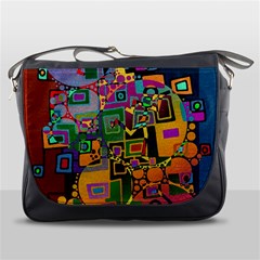 Modern Geometric Art   Dancing In The City Background Solid Dark Blue Messenger Bag by EDDArt