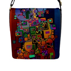 Modern Geometric Art   Dancing In The City Background Solid Dark Blue Flap Closure Messenger Bag (l) by EDDArt