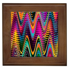 Multicolored Wave Distortion Zigzag Chevrons 2 Background Color Solid Black Framed Tile by EDDArt