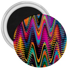 Multicolored Wave Distortion Zigzag Chevrons 2 Background Color Solid Black 3  Magnets by EDDArt