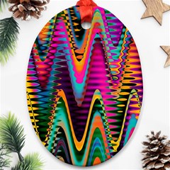 Multicolored Wave Distortion Zigzag Chevrons 2 Background Color Solid Black Ornament (oval)