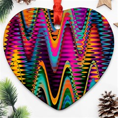 Multicolored Wave Distortion Zigzag Chevrons 2 Background Color Solid Black Ornament (heart)