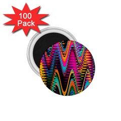 Multicolored Wave Distortion Zigzag Chevrons 2 Background Color Solid Black 1 75  Magnets (100 Pack)  by EDDArt