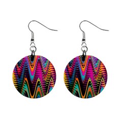 Multicolored Wave Distortion Zigzag Chevrons 2 Background Color Solid Black Mini Button Earrings by EDDArt