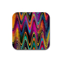 Multicolored Wave Distortion Zigzag Chevrons 2 Background Color Solid Black Rubber Coaster (square)  by EDDArt