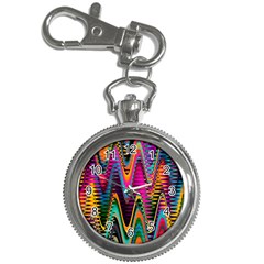 Multicolored Wave Distortion Zigzag Chevrons 2 Background Color Solid Black Key Chain Watches by EDDArt