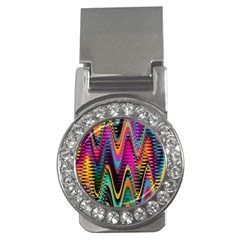 Multicolored Wave Distortion Zigzag Chevrons 2 Background Color Solid Black Money Clips (cz)  by EDDArt