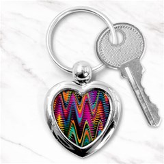 Multicolored Wave Distortion Zigzag Chevrons 2 Background Color Solid Black Key Chain (heart) by EDDArt