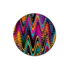 Multicolored Wave Distortion Zigzag Chevrons 2 Background Color Solid Black Rubber Coaster (round)  by EDDArt