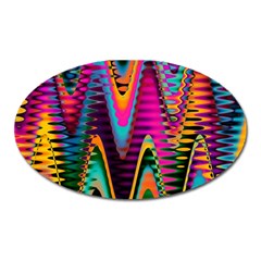 Multicolored Wave Distortion Zigzag Chevrons 2 Background Color Solid Black Oval Magnet by EDDArt