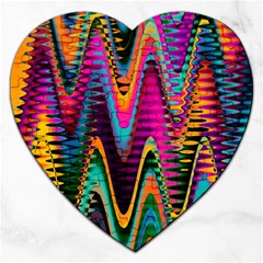 Multicolored Wave Distortion Zigzag Chevrons 2 Background Color Solid Black Jigsaw Puzzle (heart) by EDDArt