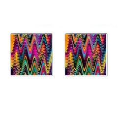 Multicolored Wave Distortion Zigzag Chevrons 2 Background Color Solid Black Cufflinks (square) by EDDArt