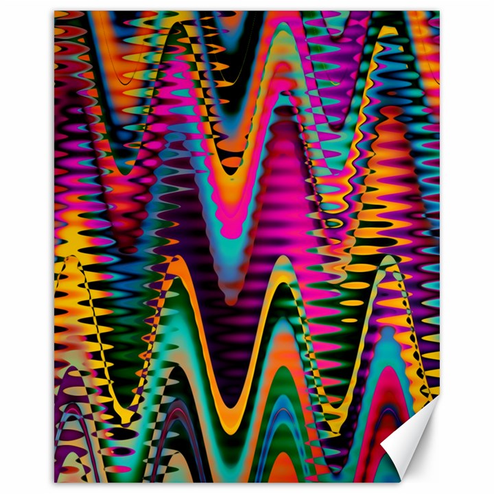 Multicolored Wave Distortion Zigzag Chevrons 2 Background Color Solid Black Canvas 16  x 20 