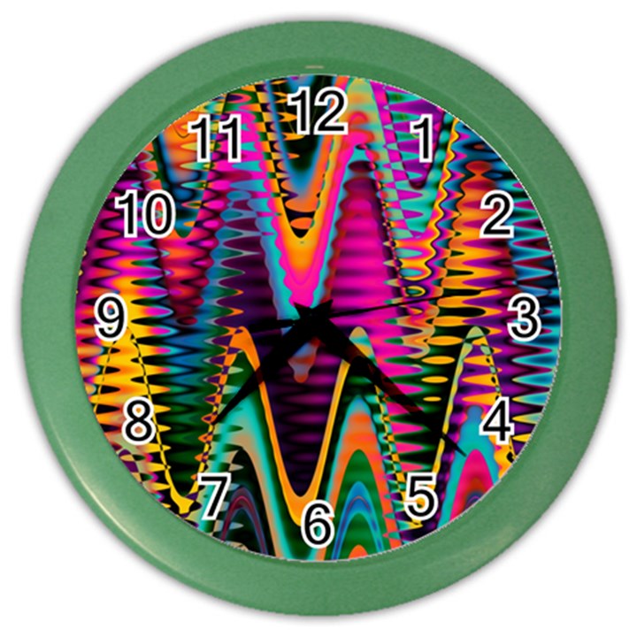 Multicolored Wave Distortion Zigzag Chevrons 2 Background Color Solid Black Color Wall Clock