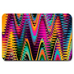 Multicolored Wave Distortion Zigzag Chevrons 2 Background Color Solid Black Large Doormat  by EDDArt