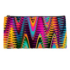 Multicolored Wave Distortion Zigzag Chevrons 2 Background Color Solid Black Pencil Cases by EDDArt