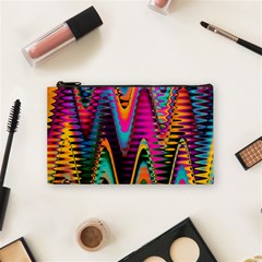 Multicolored Wave Distortion Zigzag Chevrons 2 Background Color Solid Black Cosmetic Bag (small) by EDDArt