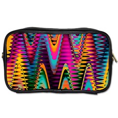 Multicolored Wave Distortion Zigzag Chevrons 2 Background Color Solid Black Toiletries Bag (one Side) by EDDArt