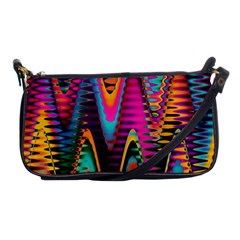 Multicolored Wave Distortion Zigzag Chevrons 2 Background Color Solid Black Shoulder Clutch Bag by EDDArt