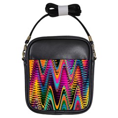 Multicolored Wave Distortion Zigzag Chevrons 2 Background Color Solid Black Girls Sling Bag by EDDArt