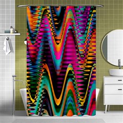 Multicolored Wave Distortion Zigzag Chevrons 2 Background Color Solid Black Shower Curtain 48  X 72  (small)  by EDDArt