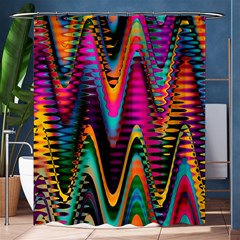 Multicolored Wave Distortion Zigzag Chevrons 2 Background Color Solid Black Shower Curtain 60  X 72  (medium)  by EDDArt