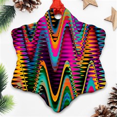 Multicolored Wave Distortion Zigzag Chevrons 2 Background Color Solid Black Ornament (snowflake)