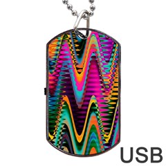 Multicolored Wave Distortion Zigzag Chevrons 2 Background Color Solid Black Dog Tag Usb Flash (one Side) by EDDArt