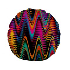 Multicolored Wave Distortion Zigzag Chevrons 2 Background Color Solid Black Standard 15  Premium Round Cushions by EDDArt