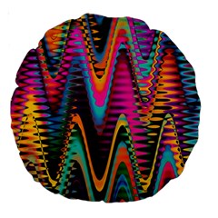 Multicolored Wave Distortion Zigzag Chevrons 2 Background Color Solid Black Large 18  Premium Round Cushions by EDDArt