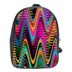 Multicolored Wave Distortion Zigzag Chevrons 2 Background Color Solid Black School Bag (xl) by EDDArt