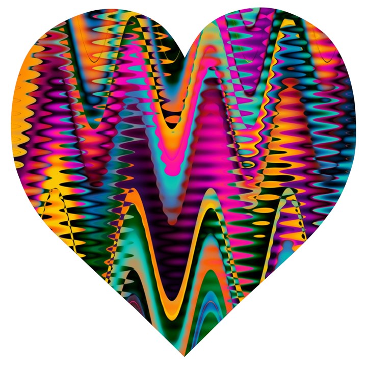 Multicolored Wave Distortion Zigzag Chevrons 2 Background Color Solid Black Wooden Puzzle Heart