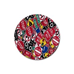 Road Signs Rubber Round Coaster (4 Pack)  by ArtworkByPatrick