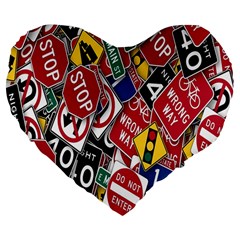 Road Signs Large 19  Premium Flano Heart Shape Cushions by ArtworkByPatrick