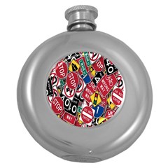 Road Signs Round Hip Flask (5 Oz) by ArtworkByPatrick