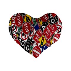 Road Signs Standard 16  Premium Flano Heart Shape Cushions by ArtworkByPatrick