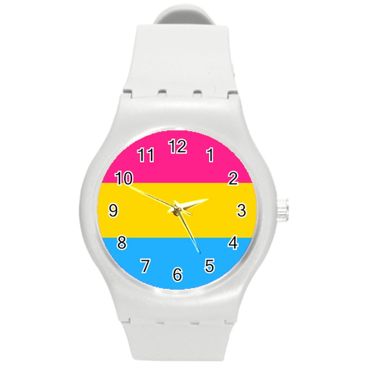 Pansexual Pride Flag Round Plastic Sport Watch (M)