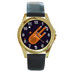 Meteor Meteorite Space Comet Round Gold Metal Watch by Pakrebo