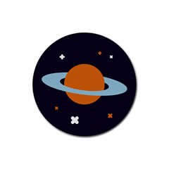 Planet Orbit Universe Star Galaxy Rubber Coaster (round)  by Pakrebo