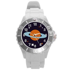 Planet Orbit Universe Star Galaxy Round Plastic Sport Watch (l) by Pakrebo